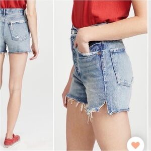 Agolde Light Blue Distressed Jean Shorts